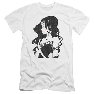AN OFFCIALLY LICENSED JUSTICE LEAGUE MOVIE PROFILE MEN'S PREMIUM SLIM FIT T-SHIRT WHITE