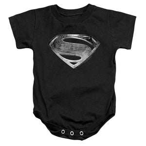 AN OFFCIALLY LICENSED JUSTICE LEAGUE MOVIE SUPERMAN SYMBOL BLACK SUIT BABY BODYSUIT BLACK
