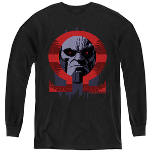 AN OFFCIALLY LICENSED JUSTICE LEAGUE MOVIE DARKSEID OMEGA YOUTH LONG SLEEVE T-SHIRT BLACK