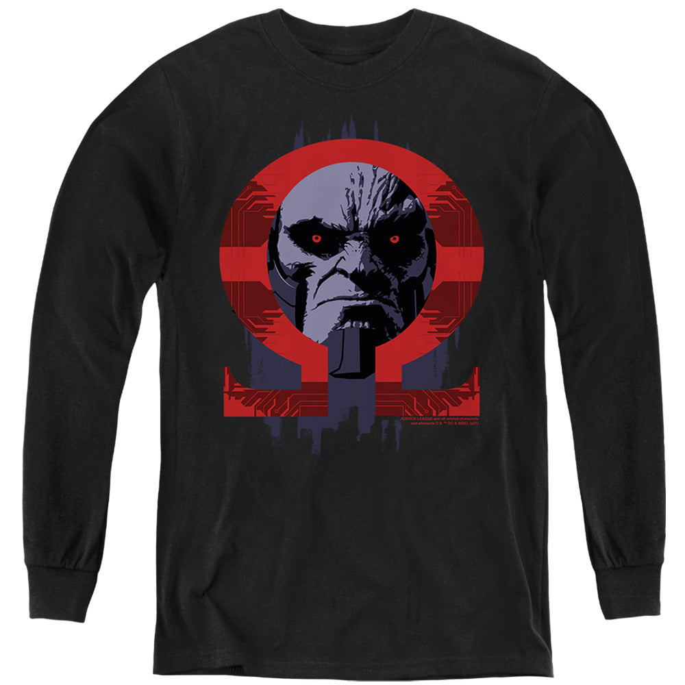 AN OFFCIALLY LICENSED JUSTICE LEAGUE MOVIE DARKSEID OMEGA YOUTH LONG SLEEVE T-SHIRT BLACK