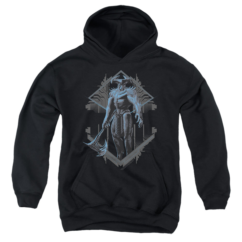 AN OFFCIALLY LICENSED JUSTICE LEAGUE MOVIE STEPPENWOLF TWO TONE YOUTH HOODIE BLACK