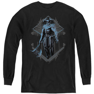 AN OFFCIALLY LICENSED JUSTICE LEAGUE MOVIE STEPPENWOLF TWO TONE YOUTH LONG SLEEVE T-SHIRT BLACK