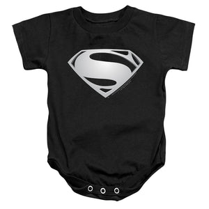 AN OFFCIALLY LICENSED JUSTICE LEAGUE MOVIE SUPERMAN SYMBOL BLACK SUIT 2 BABY BODYSUIT BLACK