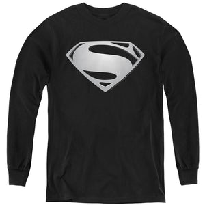 AN OFFCIALLY LICENSED JUSTICE LEAGUE MOVIE SUPERMAN SYMBOL BLACK SUIT 2 YOUTH LONG SLEEVE T-SHIRT BLACK