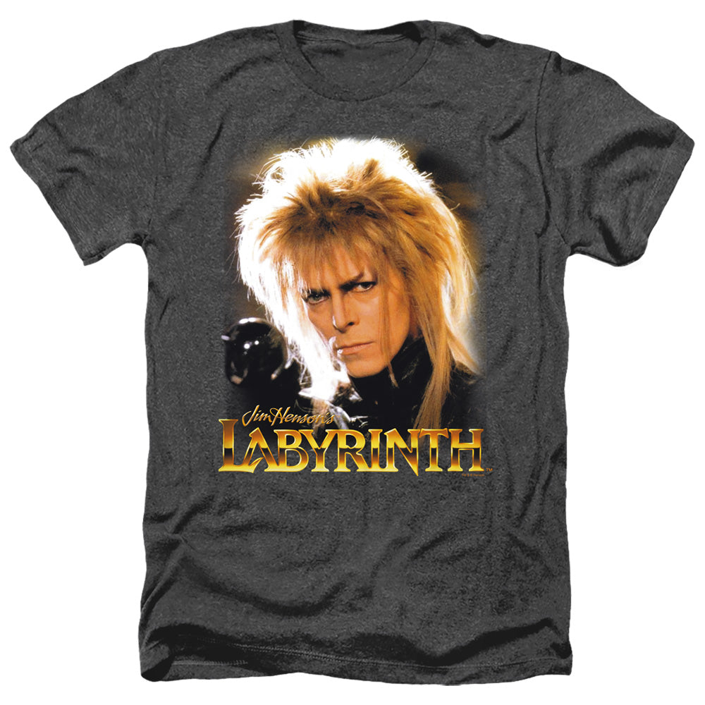 AN OFFCIALLY LICENSED LABYRINTH JARETH MEN'S HEATHER T-SHIRT CHARCOAL