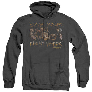 AN OFFCIALLY LICENSED LABYRINTH SAY YOUR RIGHT WORDS ADULT UNISEX HEATHER PULLOVER HOODIE BLACK