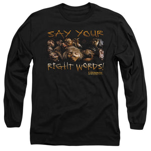 AN OFFCIALLY LICENSED LABYRINTH SAY YOUR RIGHT WORDS MEN'S LONG SLEEVE T-SHIRT BLACK