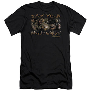 AN OFFCIALLY LICENSED LABYRINTH SAY YOUR RIGHT WORDS MEN'S PREMIUM SLIM FIT T-SHIRT BLACK