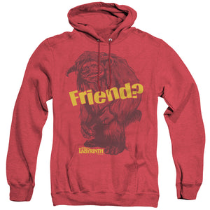 AN OFFCIALLY LICENSED LABYRINTH LUDO FRIEND ADULT UNISEX HEATHER PULLOVER HOODIE RED