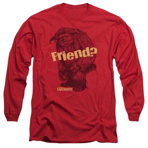 AN OFFCIALLY LICENSED LABYRINTH LUDO FRIEND MEN'S LONG SLEEVE T-SHIRT RED
