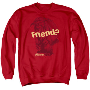 AN OFFCIALLY LICENSED LABYRINTH LUDO FRIEND ADULT UNISEX CREWNECK SWEATSHIRT RED