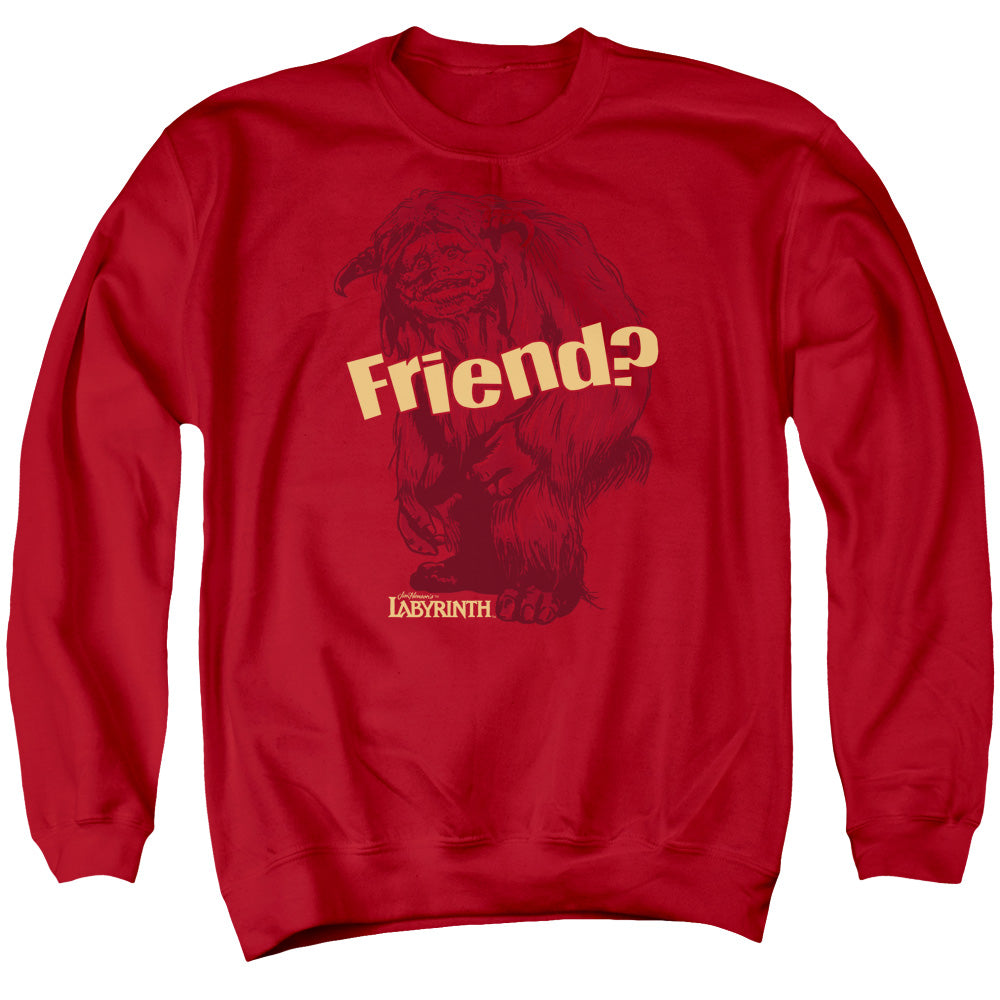 AN OFFCIALLY LICENSED LABYRINTH LUDO FRIEND ADULT UNISEX CREWNECK SWEATSHIRT RED