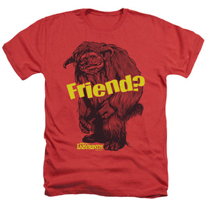 AN OFFCIALLY LICENSED LABYRINTH LUDO FRIEND MEN'S HEATHER T-SHIRT RED