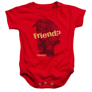 AN OFFCIALLY LICENSED LABYRINTH LUDO FRIEND BABY BODYSUIT RED