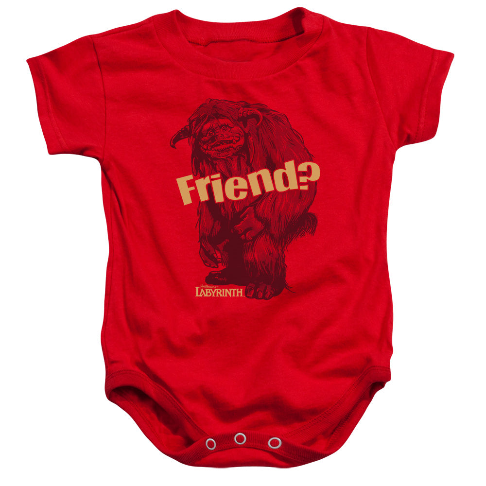 AN OFFCIALLY LICENSED LABYRINTH LUDO FRIEND BABY BODYSUIT RED