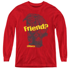 AN OFFCIALLY LICENSED LABYRINTH LUDO FRIEND YOUTH LONG SLEEVE T-SHIRT RED
