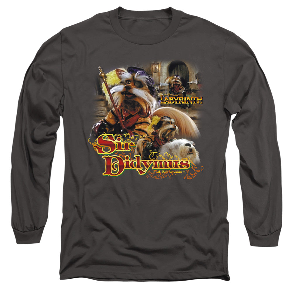 AN OFFCIALLY LICENSED LABYRINTH SIR DIDYMUS MEN'S LONG SLEEVE T-SHIRT CHARCOAL