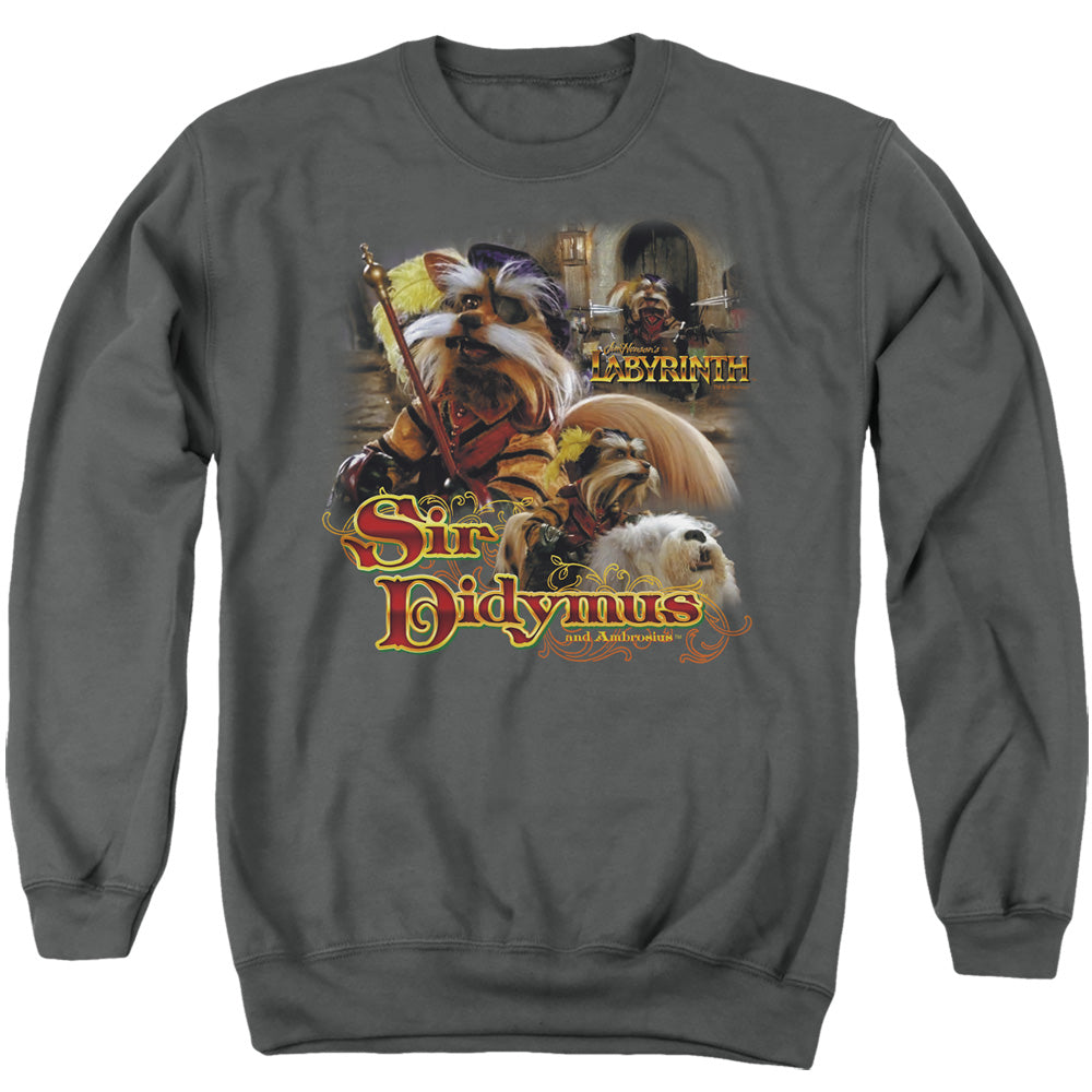 AN OFFCIALLY LICENSED LABYRINTH SIR DIDYMUS ADULT UNISEX CREWNECK SWEATSHIRT CHARCOAL