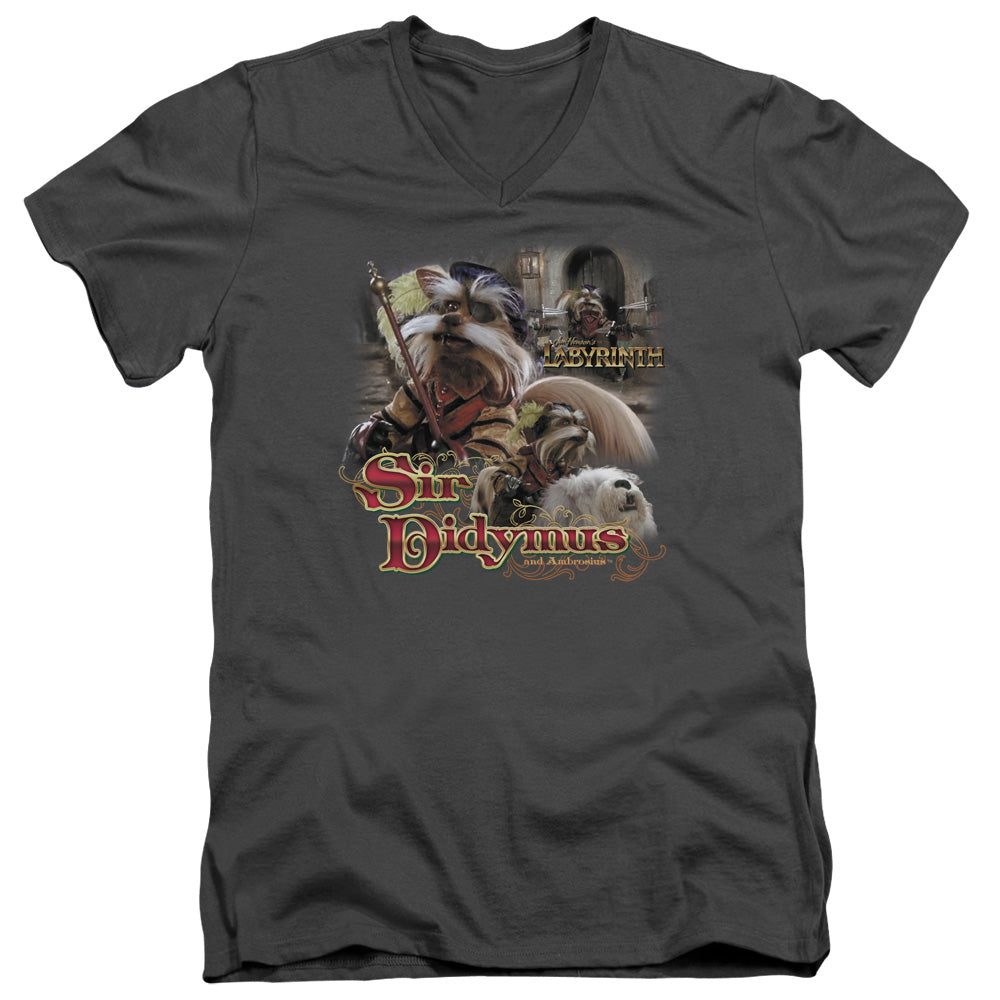 AN OFFCIALLY LICENSED LABYRINTH SIR DIDYMUS MEN'S V-NECK T-SHIRT CHARCOAL