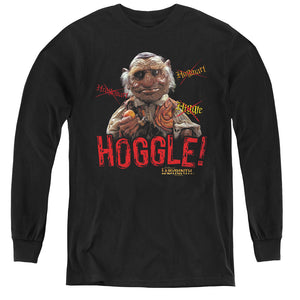 AN OFFCIALLY LICENSED LABYRINTH HOGGLE YOUTH LONG SLEEVE T-SHIRT BLACK