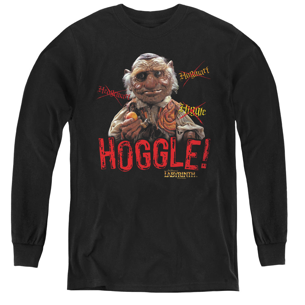 AN OFFCIALLY LICENSED LABYRINTH HOGGLE YOUTH LONG SLEEVE T-SHIRT BLACK