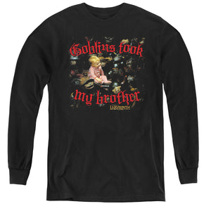 AN OFFCIALLY LICENSED LABYRINTH GOBLINS TOOK MY BROTHER YOUTH LONG SLEEVE T-SHIRT BLACK