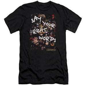 AN OFFCIALLY LICENSED LABYRINTH RIGHT WORDS MEN'S PREMIUM SLIM FIT T-SHIRT BLACK