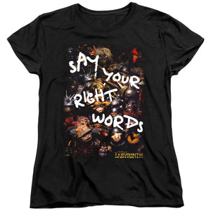 AN OFFCIALLY LICENSED LABYRINTH RIGHT WORDS WOMEN'S REGULAR FIT T-SHIRT BLACK