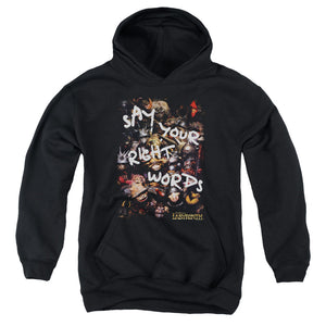 AN OFFCIALLY LICENSED LABYRINTH RIGHT WORDS YOUTH HOODIE BLACK