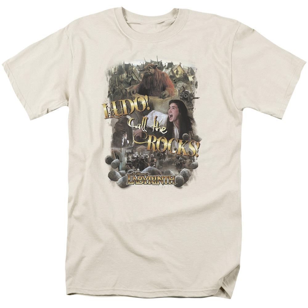 AN OFFCIALLY LICENSED LABYRINTH CALL THE ROCKS MEN'S REGULAR FIT T-SHIRT CREAM
