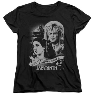 AN OFFCIALLY LICENSED LABYRINTH ANNIVERSARY WOMEN'S REGULAR FIT T-SHIRT BLACK