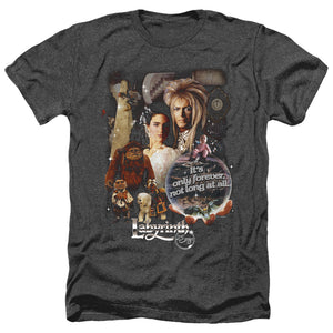 AN OFFCIALLY LICENSED LABYRINTH 25 YEARS OF MAGIC MEN'S HEATHER T-SHIRT CHARCOAL