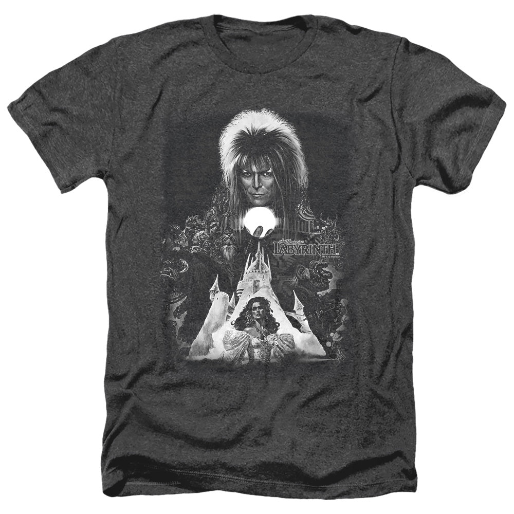 AN OFFCIALLY LICENSED LABYRINTH CASTLE MEN'S HEATHER T-SHIRT CHARCOAL