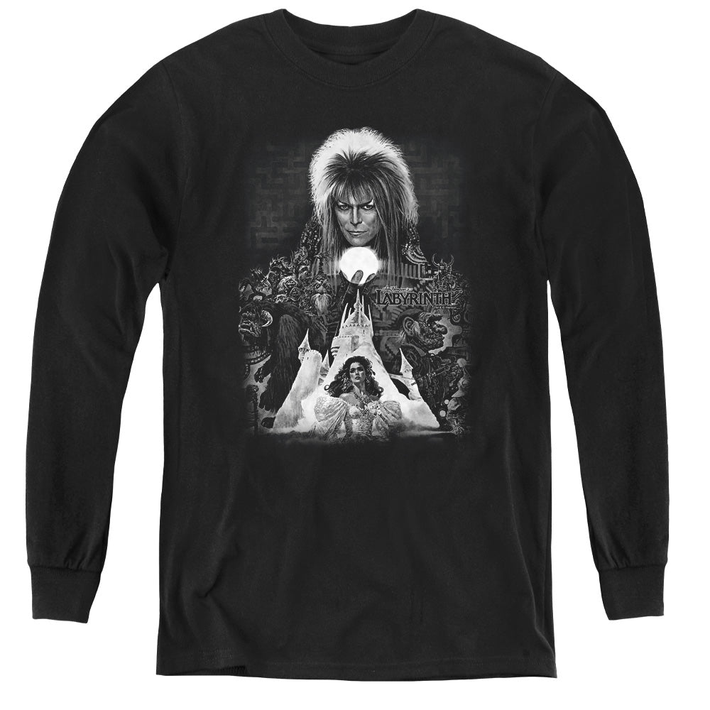 AN OFFCIALLY LICENSED LABYRINTH CASTLE YOUTH LONG SLEEVE T-SHIRT BLACK