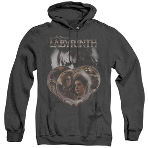 AN OFFCIALLY LICENSED LABYRINTH GLOBES ADULT UNISEX HEATHER PULLOVER HOODIE BLACK