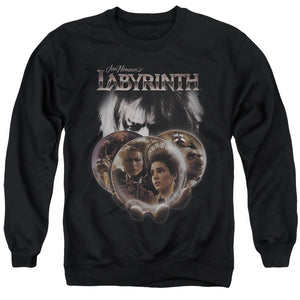 AN OFFCIALLY LICENSED LABYRINTH GLOBES ADULT UNISEX CREWNECK SWEATSHIRT BLACK