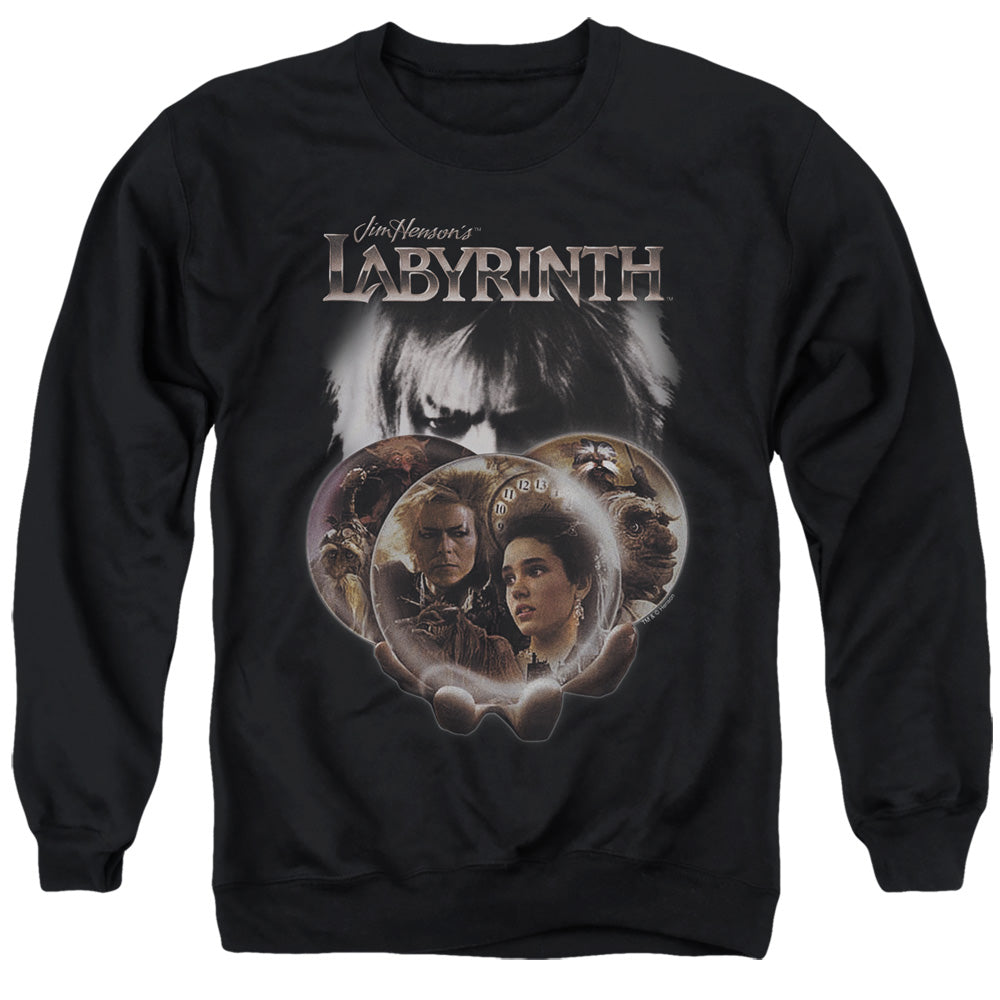 AN OFFCIALLY LICENSED LABYRINTH GLOBES ADULT UNISEX CREWNECK SWEATSHIRT BLACK