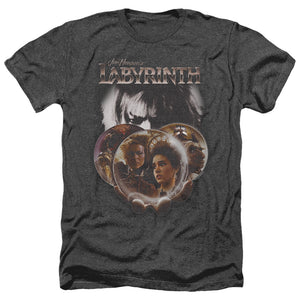 AN OFFCIALLY LICENSED LABYRINTH GLOBES MEN'S HEATHER T-SHIRT CHARCOAL