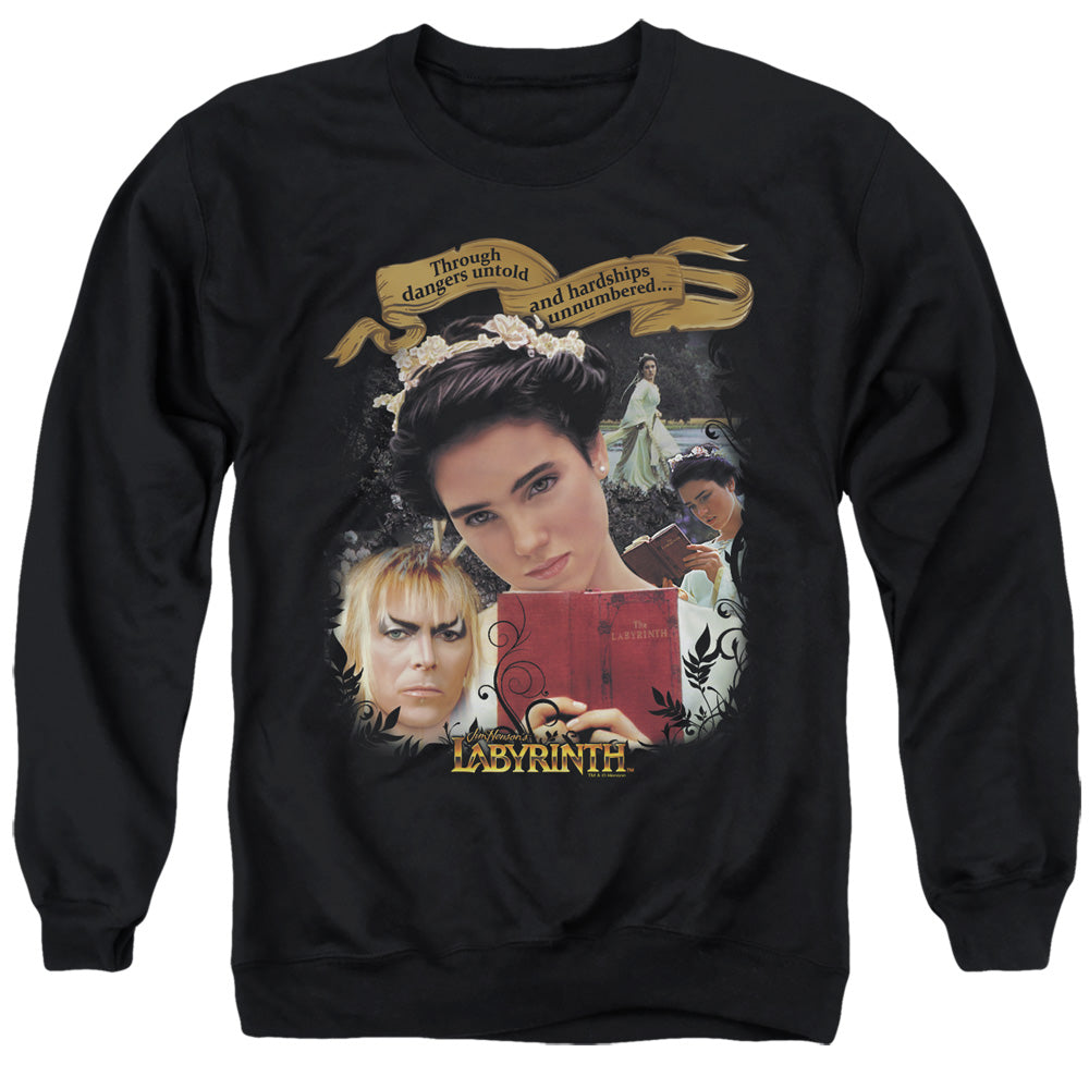 AN OFFCIALLY LICENSED LABYRINTH DANGERS UNTOLD ADULT UNISEX CREWNECK SWEATSHIRT BLACK