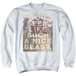 AN OFFCIALLY LICENSED LABYRINTH NICE BEAST ADULT UNISEX CREWNECK SWEATSHIRT WHITE