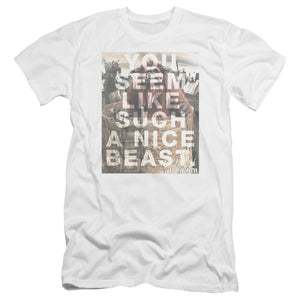 AN OFFCIALLY LICENSED LABYRINTH NICE BEAST MEN'S PREMIUM SLIM FIT T-SHIRT WHITE