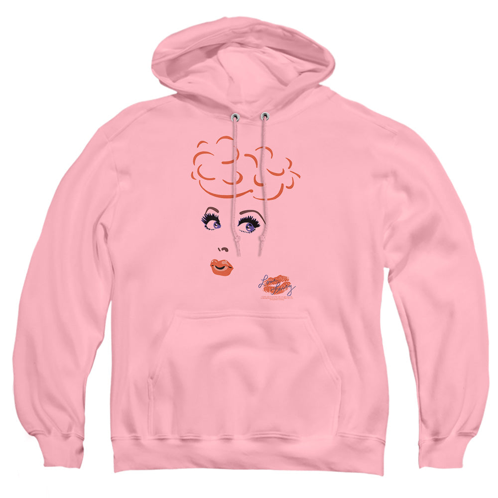 AN OFFCIALLY LICENSED I LOVE LUCY EYELASHES ADULT UNISEX PULLOVER HOODIE PINK