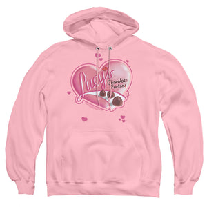 AN OFFCIALLY LICENSED I LOVE LUCY CHOCOLATE SMUDGES ADULT UNISEX PULLOVER HOODIE PINK