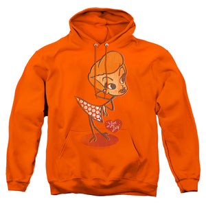 AN OFFCIALLY LICENSED I LOVE LUCY VINTAGE DOLL ADULT UNISEX PULLOVER HOODIE ORANGE