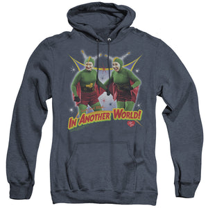 AN OFFCIALLY LICENSED I LOVE LUCY IN ANOTHER WORLD ADULT UNISEX HEATHER PULLOVER HOODIE NAVY