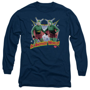 AN OFFCIALLY LICENSED I LOVE LUCY IN ANOTHER WORLD MEN'S LONG SLEEVE T-SHIRT NAVY