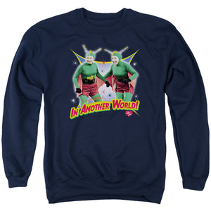 AN OFFCIALLY LICENSED I LOVE LUCY IN ANOTHER WORLD ADULT UNISEX CREWNECK SWEATSHIRT NAVY