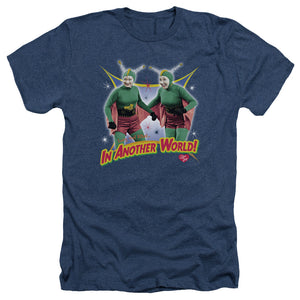 AN OFFCIALLY LICENSED I LOVE LUCY IN ANOTHER WORLD MEN'S HEATHER T-SHIRT NAVY