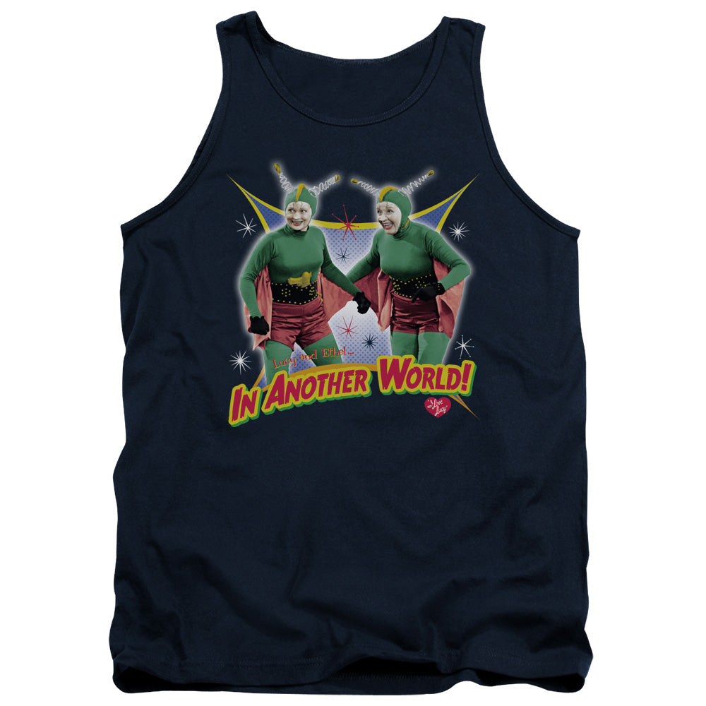 AN OFFCIALLY LICENSED I LOVE LUCY IN ANOTHER WORLD ADULT UNISEX TANK TOP NAVY