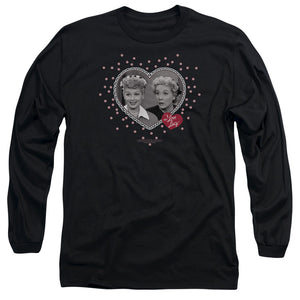 AN OFFCIALLY LICENSED I LOVE LUCY HEARTS AND DOTS MEN'S LONG SLEEVE T-SHIRT BLACK
